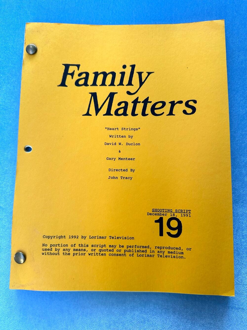 FAMILY MATTERS Original TV Script 1991 Heart Strings Steve Urkel Sitcom Prop